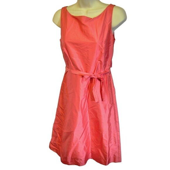Lovely $295 J Crew Nanami Coral Pink Dupioni Silk Dress V Back + rosette Size 2 - Picture 3 of 6